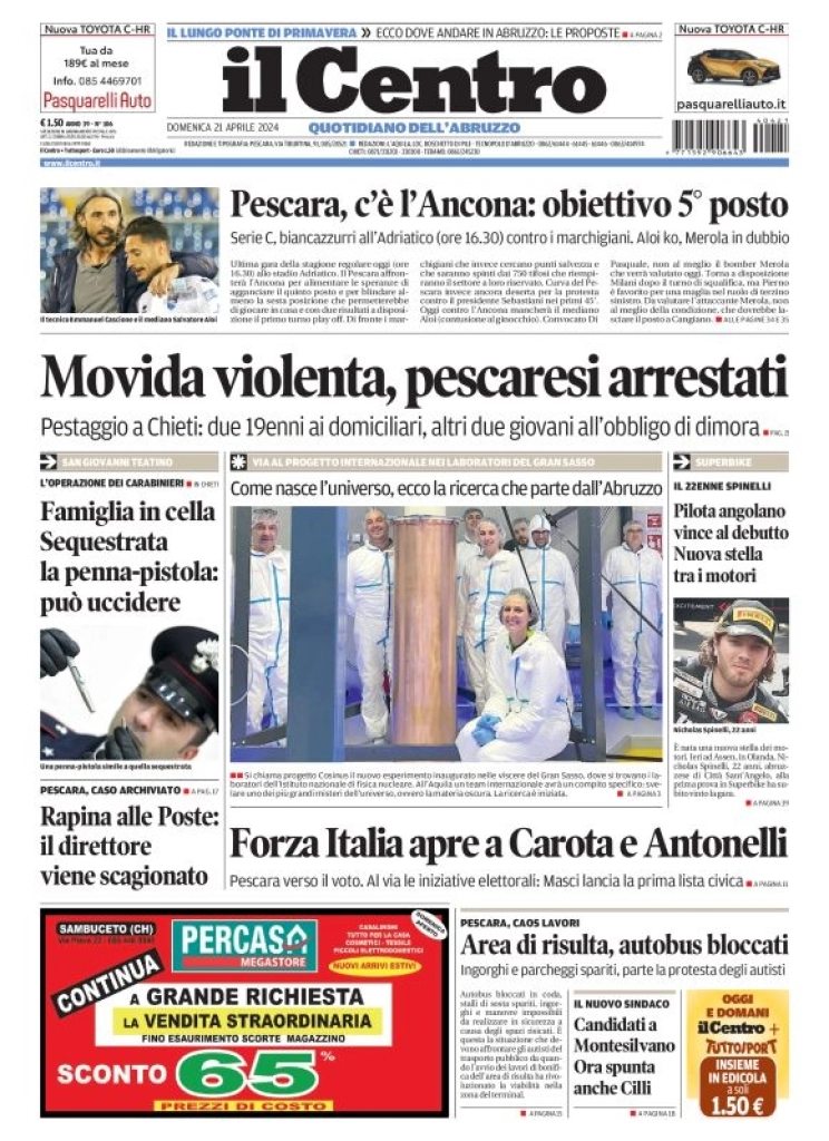 anteprima della prima pagina di il-centro-pescara del 21/04/2024