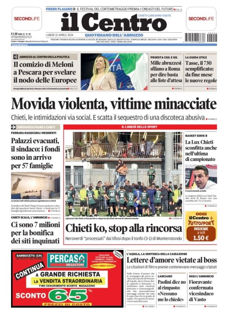 anteprima della prima pagina di il-centro-chieti del 22/04/2024