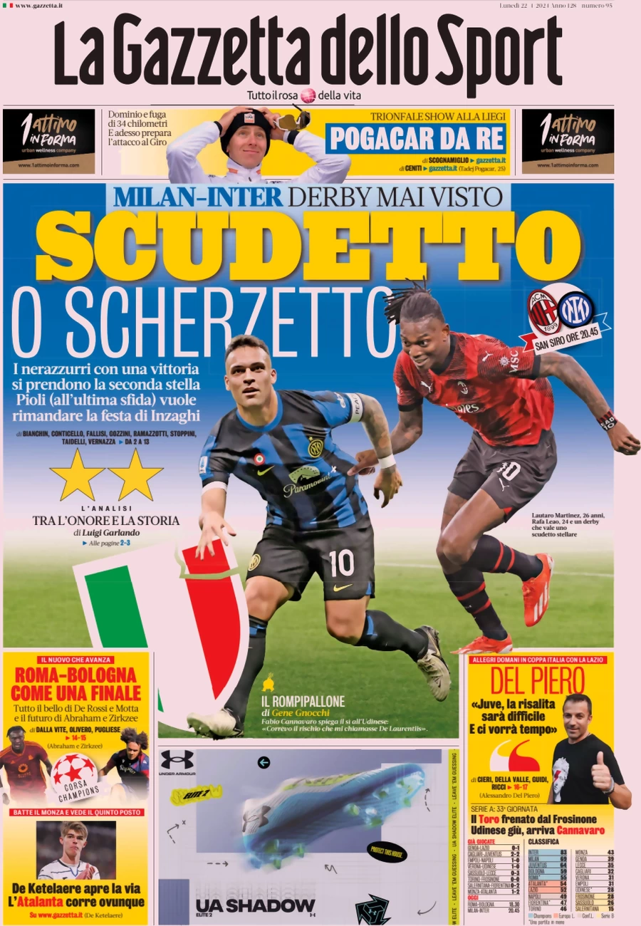 anteprima della prima pagina di la-gazzetta-dello-sport del 22/04/2024