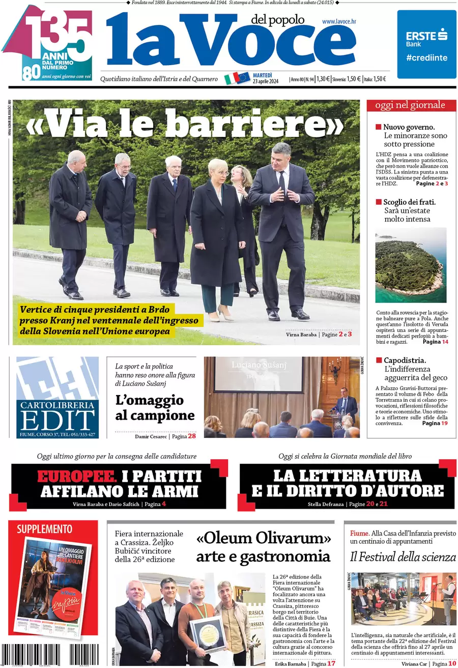 anteprima della prima pagina di la-voce-del-popolo del 23/04/2024