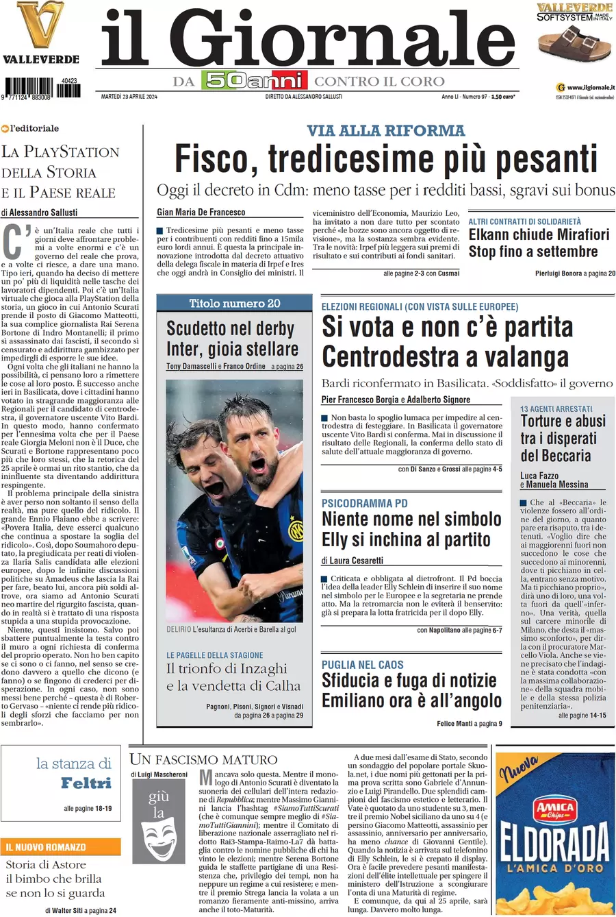 anteprima della prima pagina di il-giornale del 23/04/2024