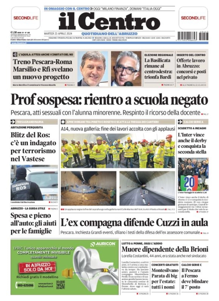 anteprima della prima pagina di il-centro-pescara del 23/04/2024