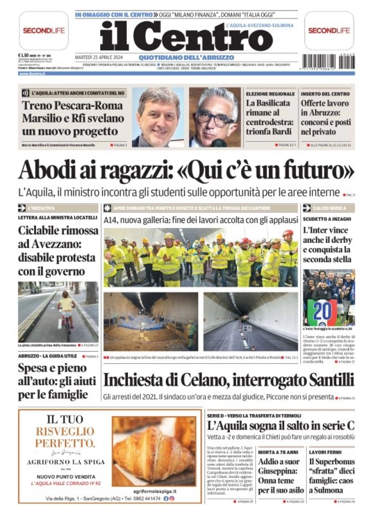 anteprima della prima pagina di il-centro-laquila del 23/04/2024