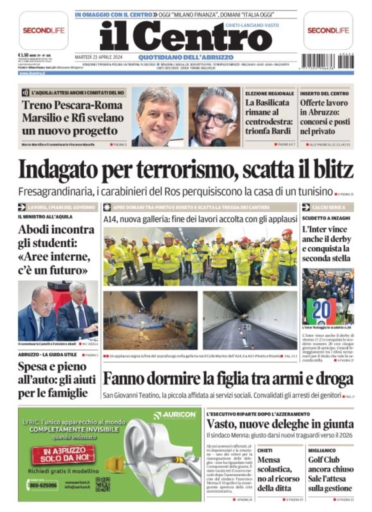 anteprima della prima pagina di il-centro-chieti del 23/04/2024