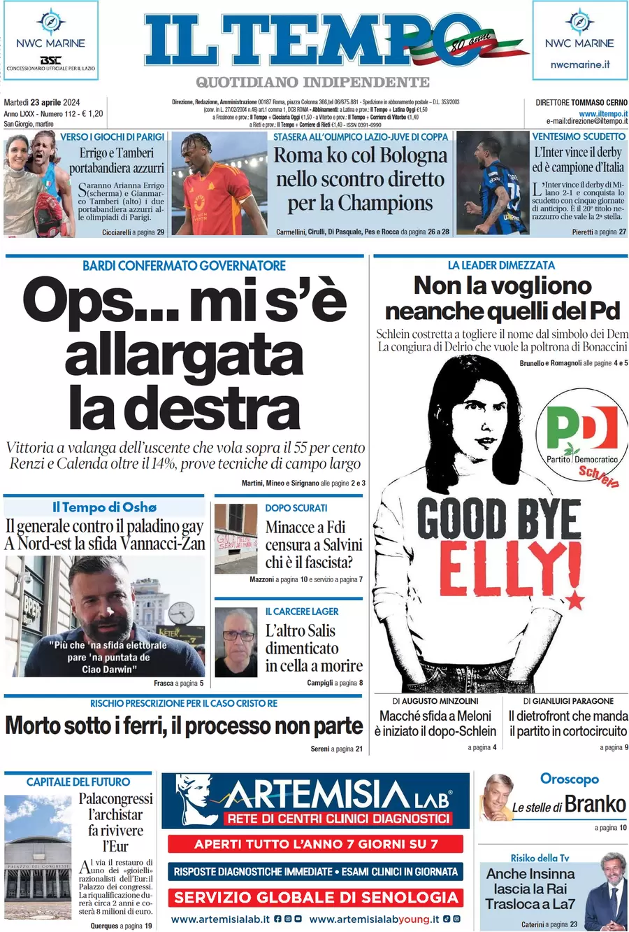 anteprima della prima pagina di il-tempo del 23/04/2024