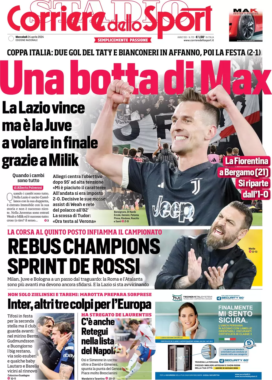 anteprima della prima pagina di corriere-dello-sport del 24/04/2024