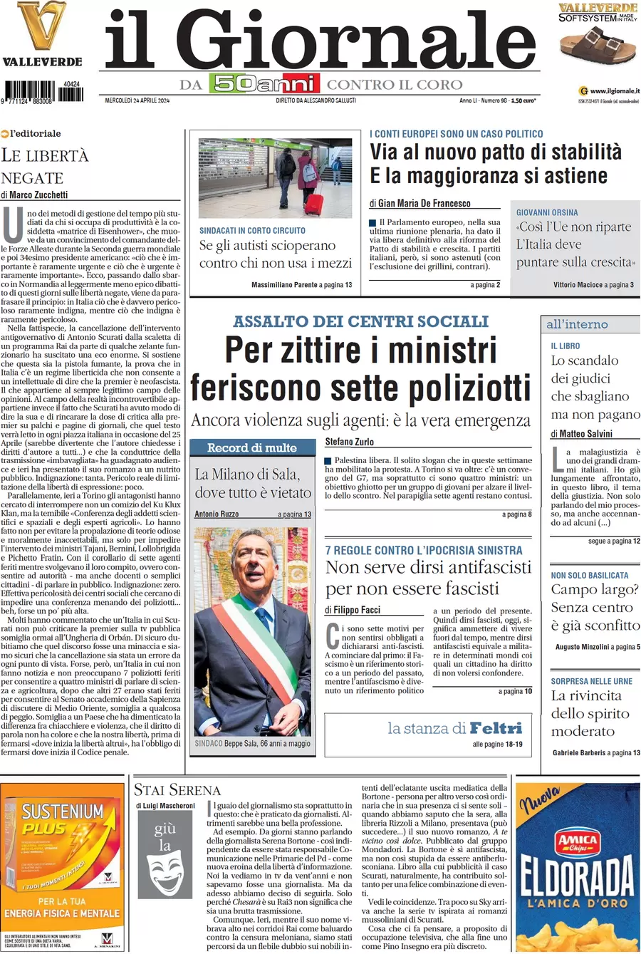 anteprima della prima pagina di il-giornale del 24/04/2024