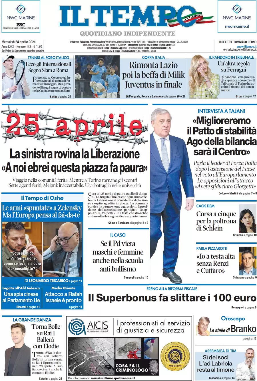 anteprima della prima pagina di il-tempo del 24/04/2024