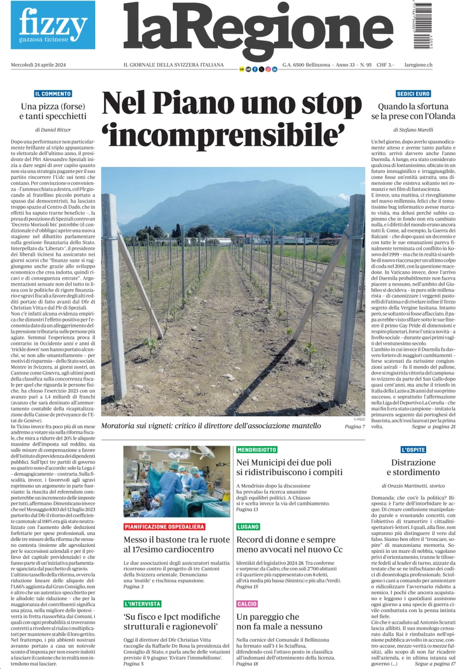 anteprima della prima pagina di la-regione del 24/04/2024