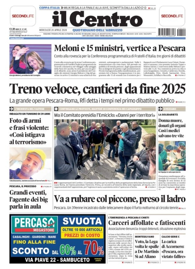 anteprima della prima pagina di il-centro-pescara del 24/04/2024