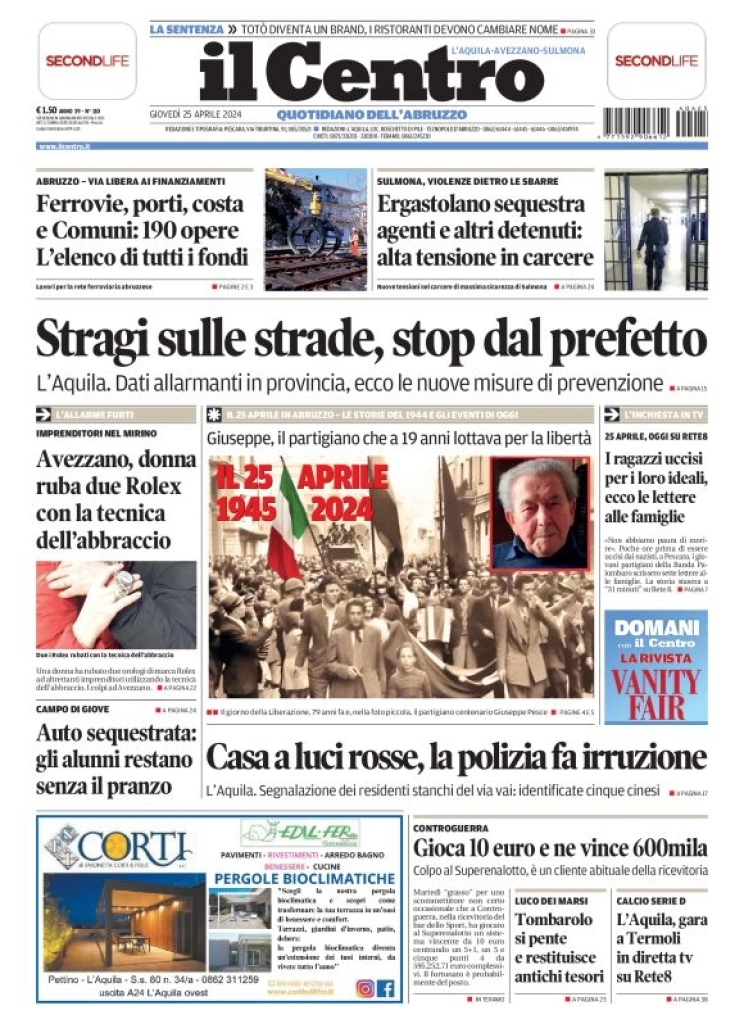 anteprima della prima pagina di il-centro-laquila del 25/04/2024