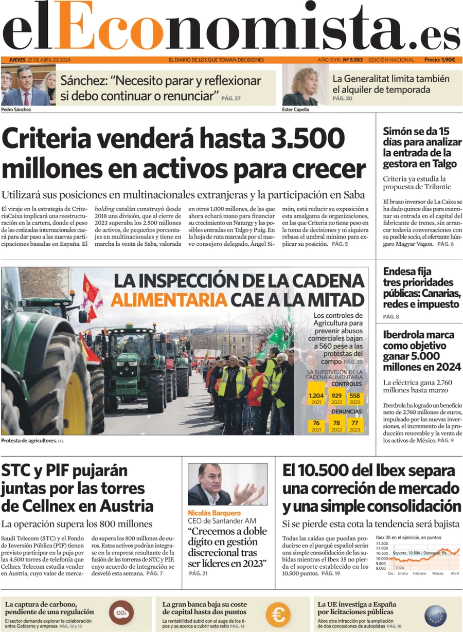 anteprima della prima pagina di el-economista del 25/04/2024