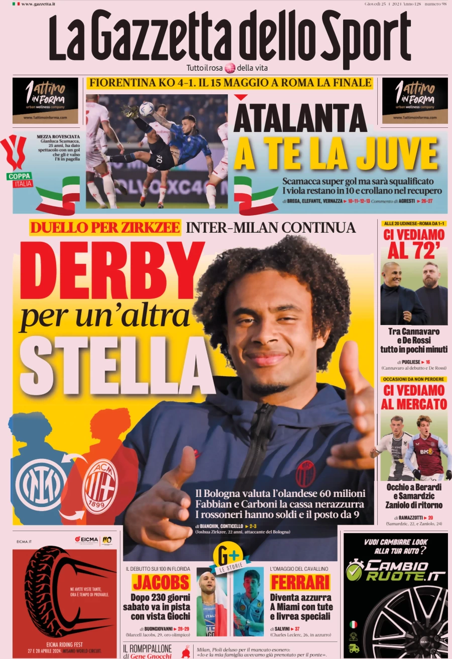 anteprima della prima pagina di la-gazzetta-dello-sport del 25/04/2024