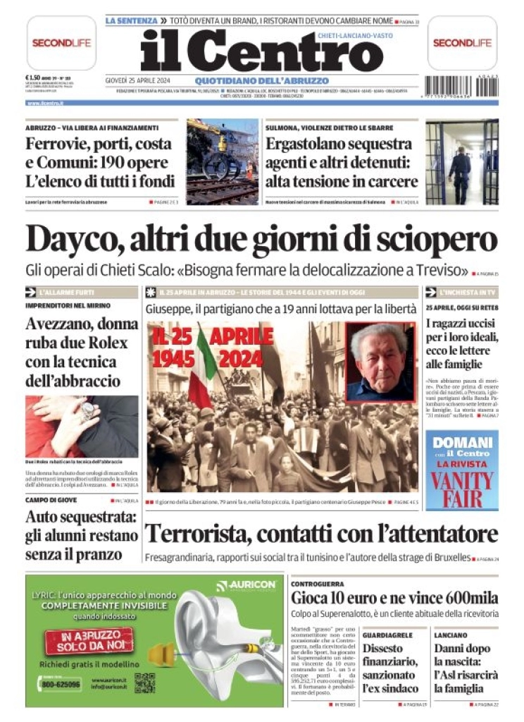 anteprima della prima pagina di il-centro-chieti del 25/04/2024