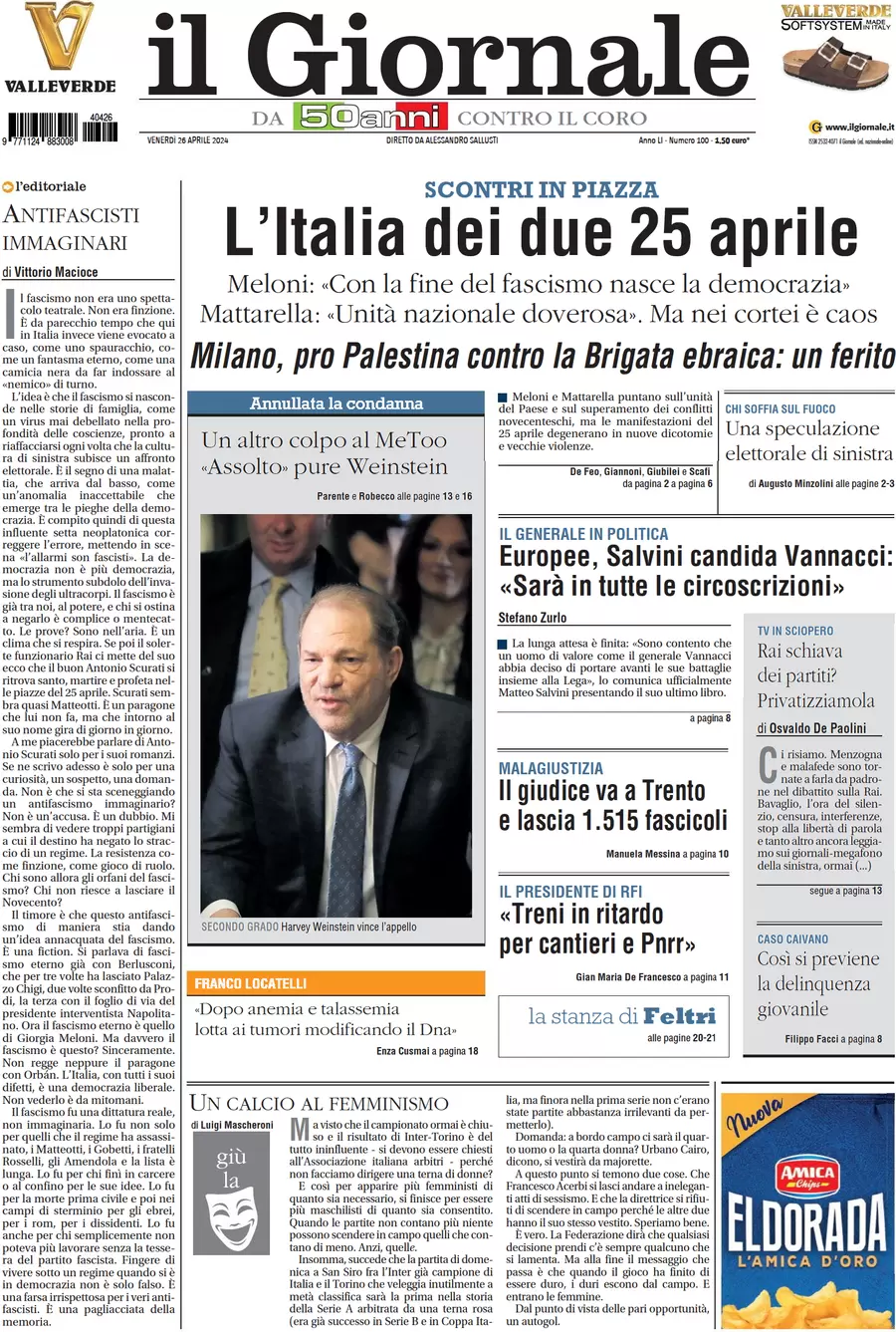 anteprima della prima pagina di il-giornale del 26/04/2024