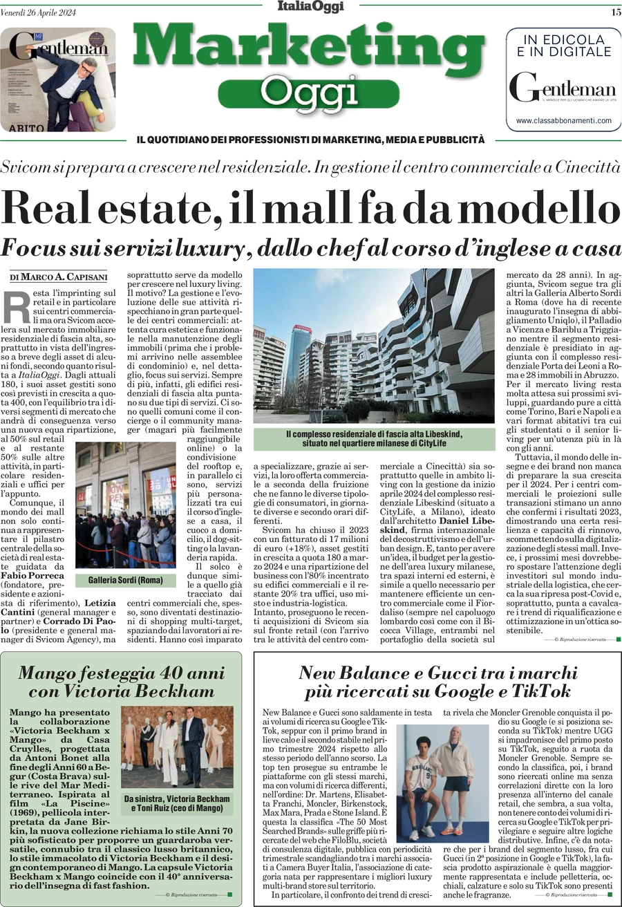 anteprima della prima pagina di marketing-oggi del 26/04/2024