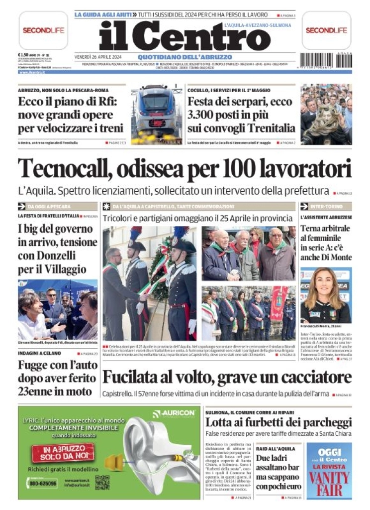 anteprima della prima pagina di il-centro-laquila del 26/04/2024