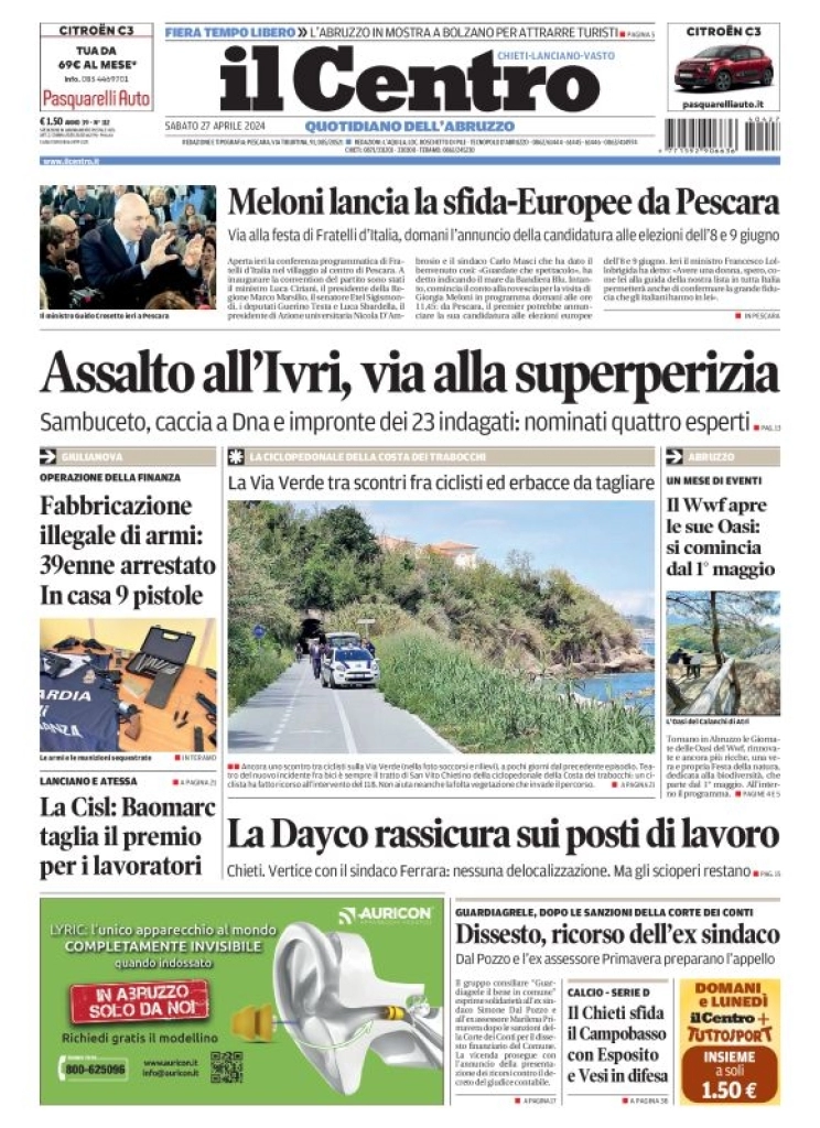 anteprima della prima pagina di il-centro-chieti del 27/04/2024