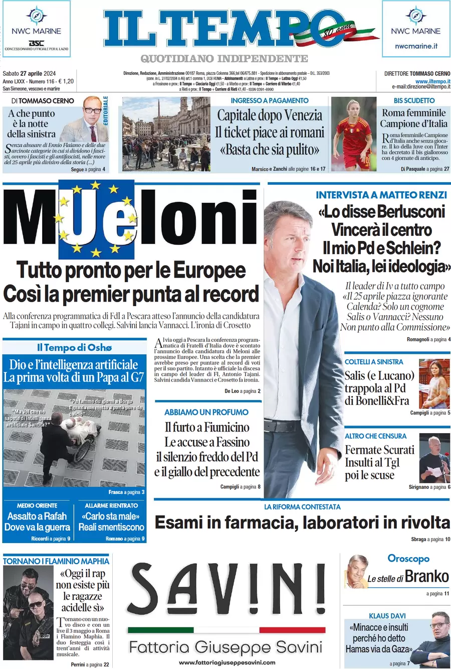 anteprima della prima pagina di il-tempo del 27/04/2024