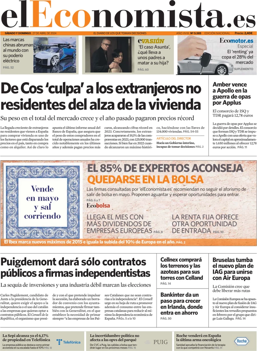 anteprima della prima pagina di el-economista del 27/04/2024