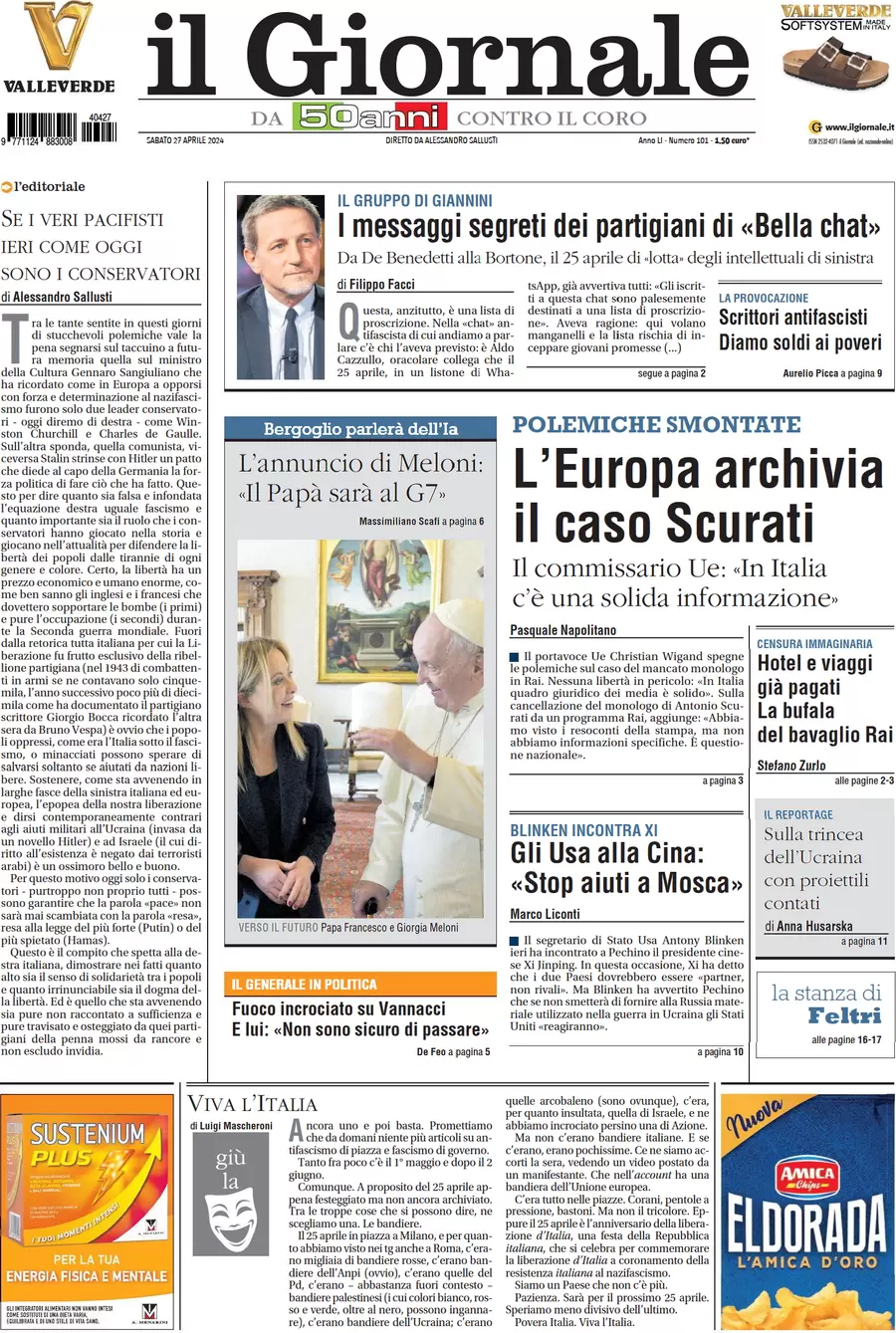 anteprima della prima pagina di il-giornale del 27/04/2024