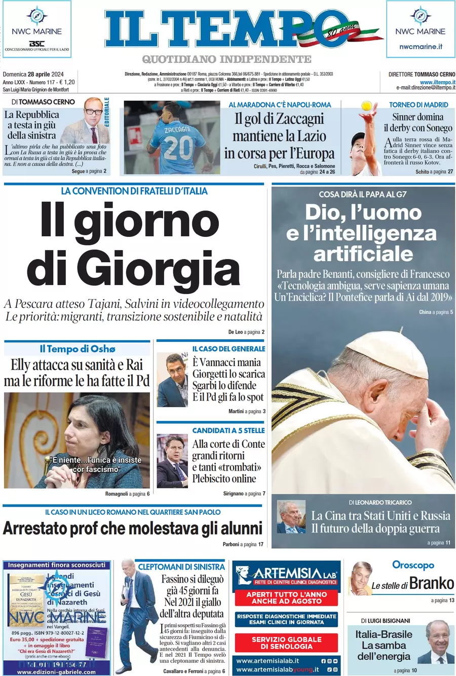 anteprima della prima pagina di il-tempo del 28/04/2024