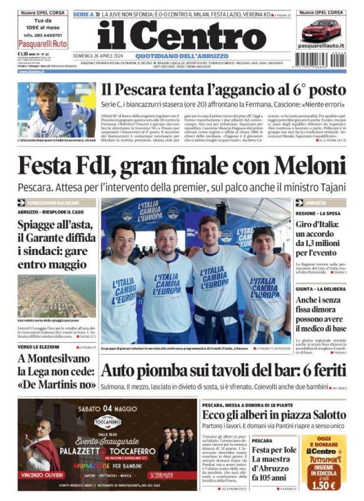 anteprima della prima pagina di il-centro-pescara del 28/04/2024