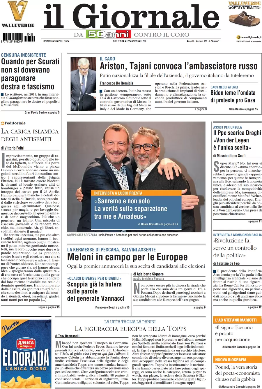 anteprima della prima pagina di il-giornale del 28/04/2024