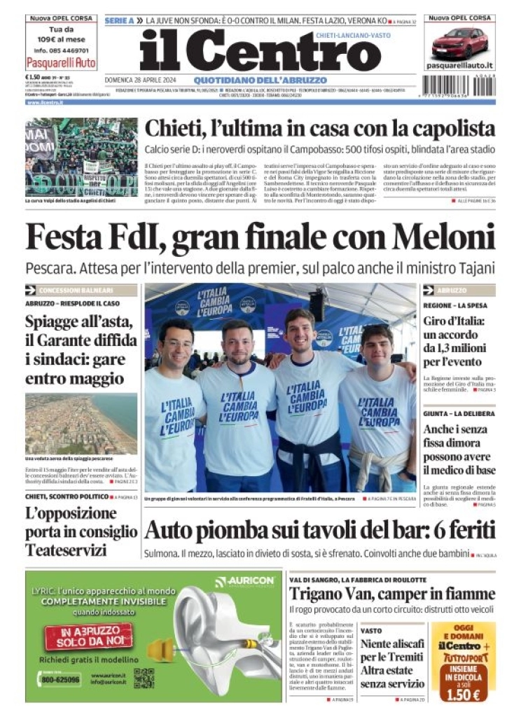 anteprima della prima pagina di il-centro-chieti del 28/04/2024