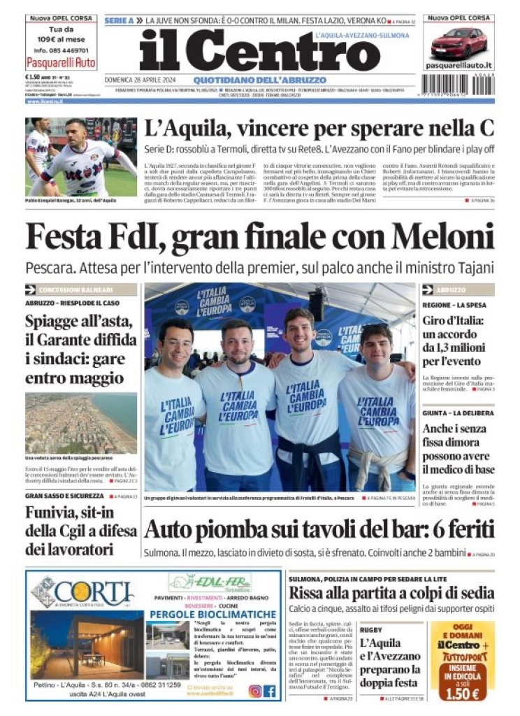 anteprima della prima pagina di il-centro-laquila del 28/04/2024