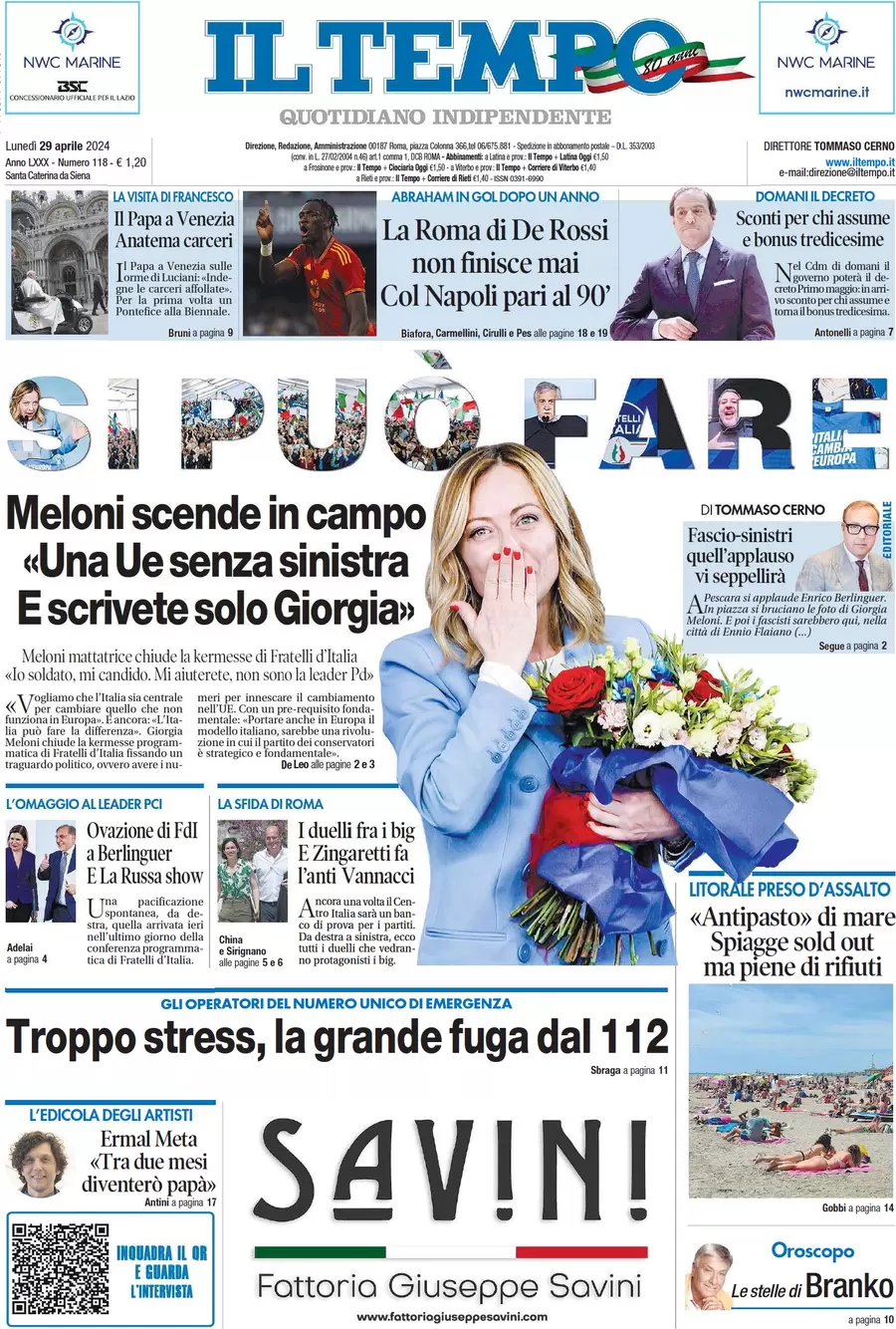 anteprima della prima pagina di il-tempo del 29/04/2024