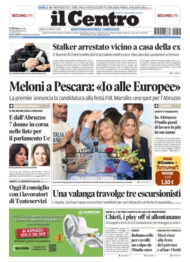 anteprima della prima pagina di il-centro-chieti del 29/04/2024