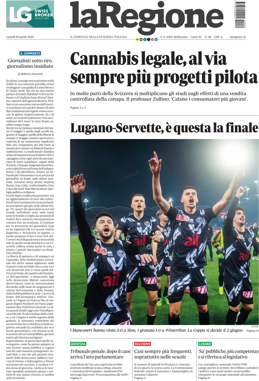 anteprima della prima pagina di la-regione del 29/04/2024