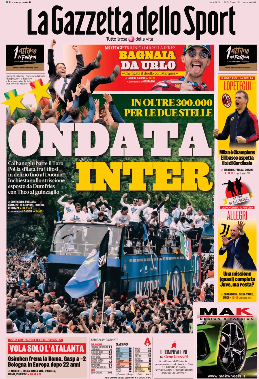 anteprima della prima pagina di la-gazzetta-dello-sport del 29/04/2024