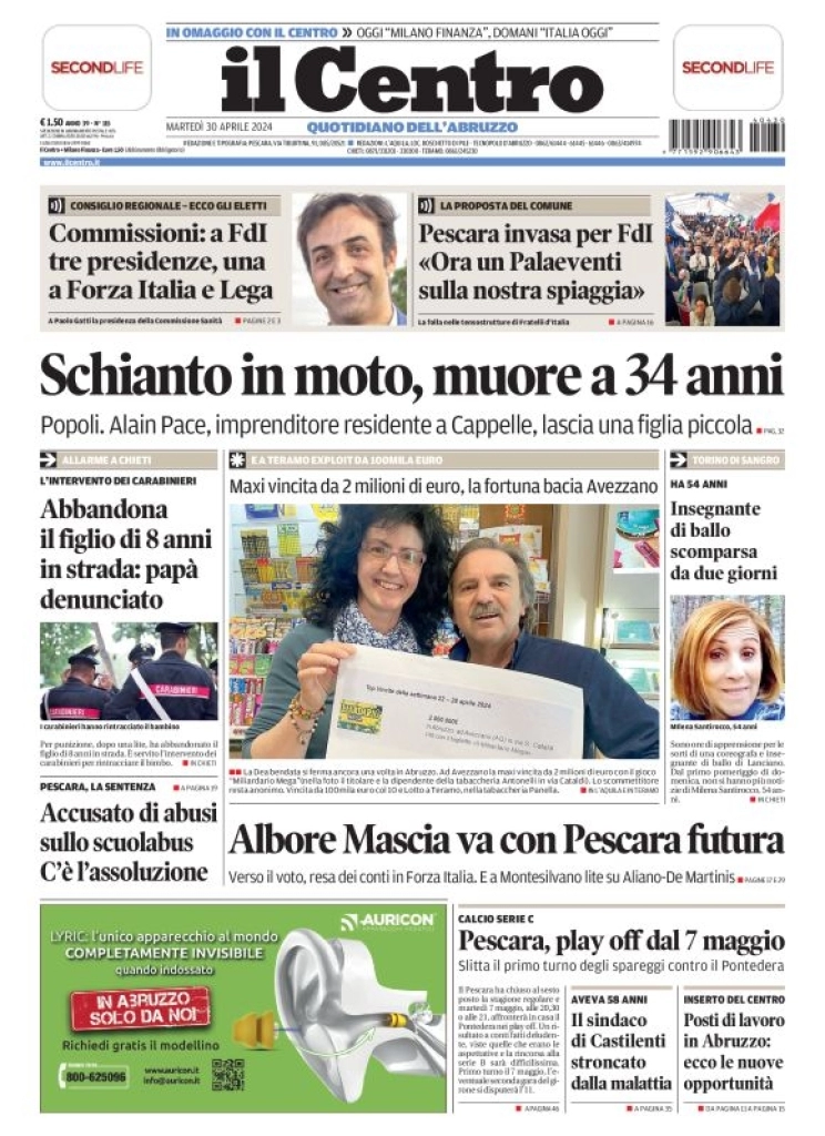 anteprima della prima pagina di il-centro-pescara del 30/04/2024