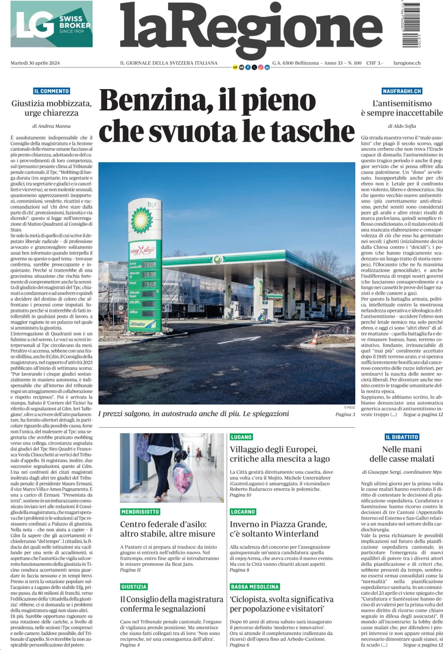 anteprima della prima pagina di la-regione del 30/04/2024