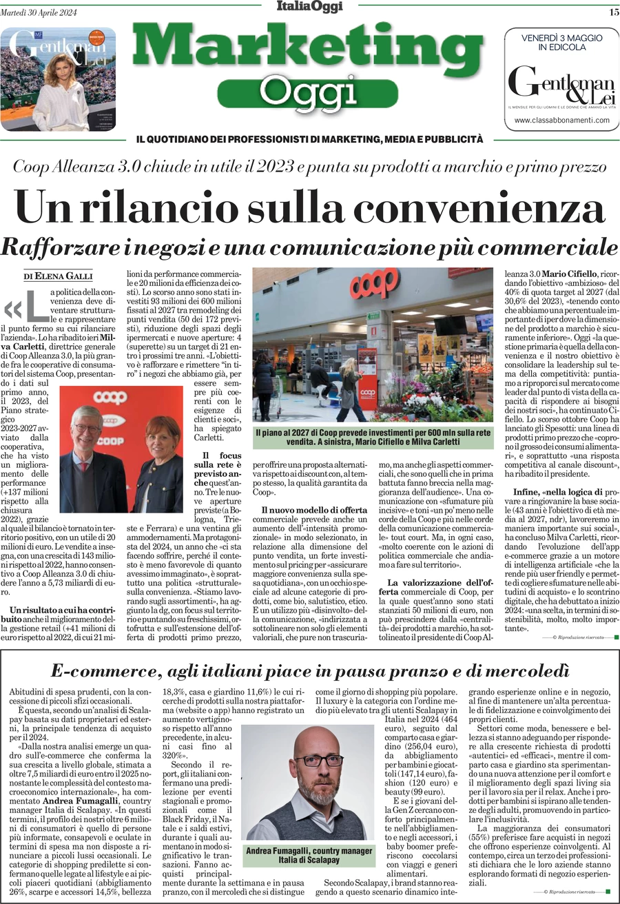 anteprima della prima pagina di marketing-oggi del 30/04/2024