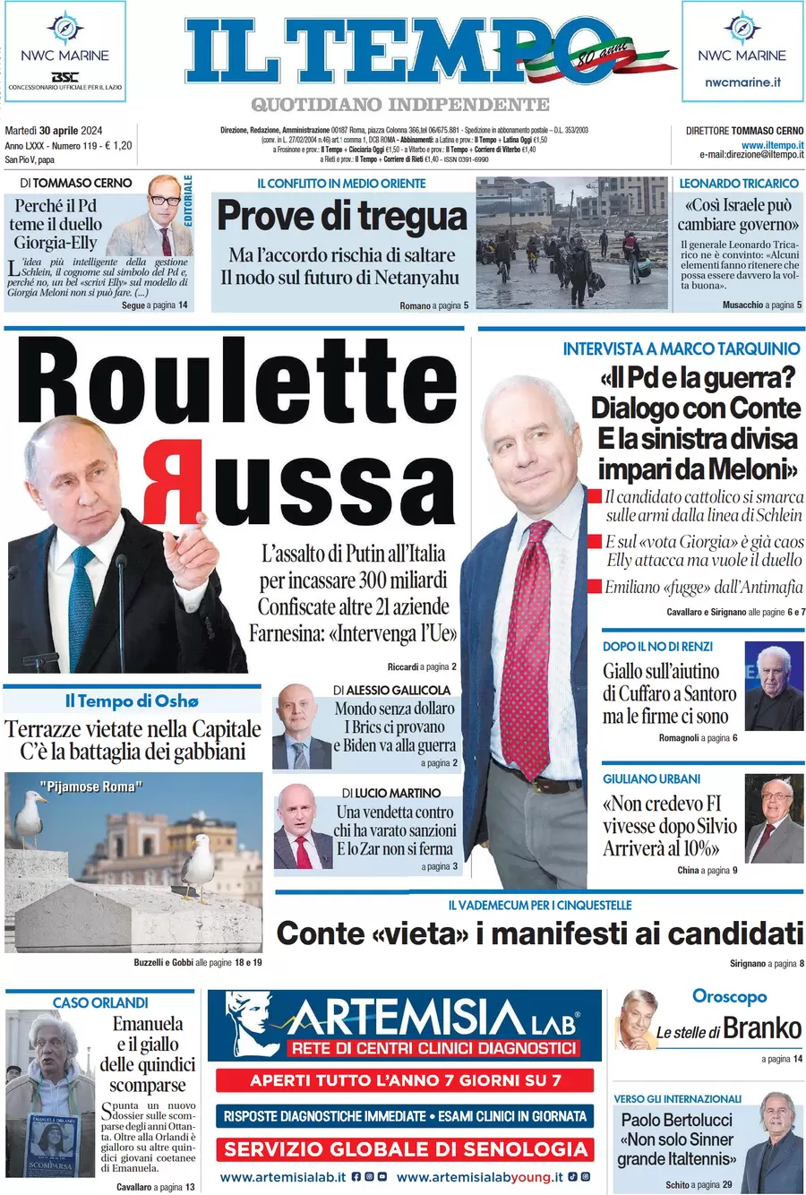 anteprima della prima pagina di il-tempo del 30/04/2024