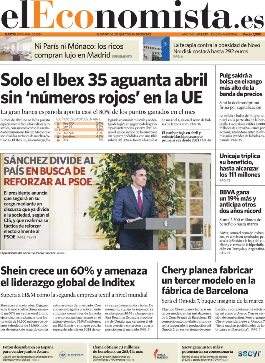 anteprima della prima pagina di el-economista del 30/04/2024