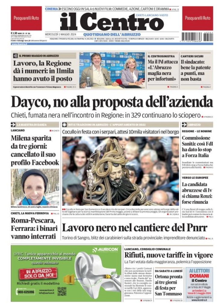 anteprima della prima pagina di il-centro-chieti del 01/05/2024