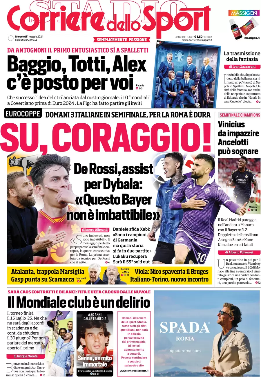 anteprima della prima pagina di corriere-dello-sport del 01/05/2024