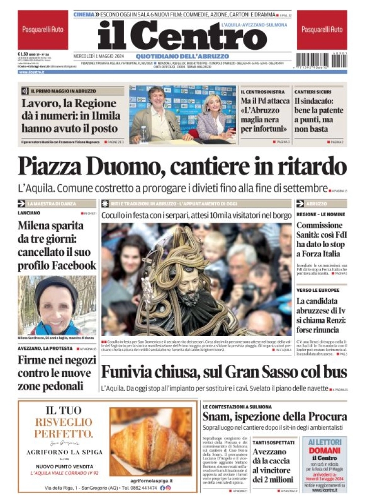 anteprima della prima pagina di il-centro-laquila del 01/05/2024