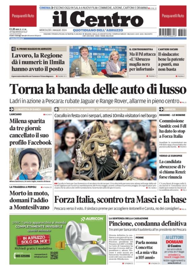 anteprima della prima pagina di il-centro-pescara del 01/05/2024