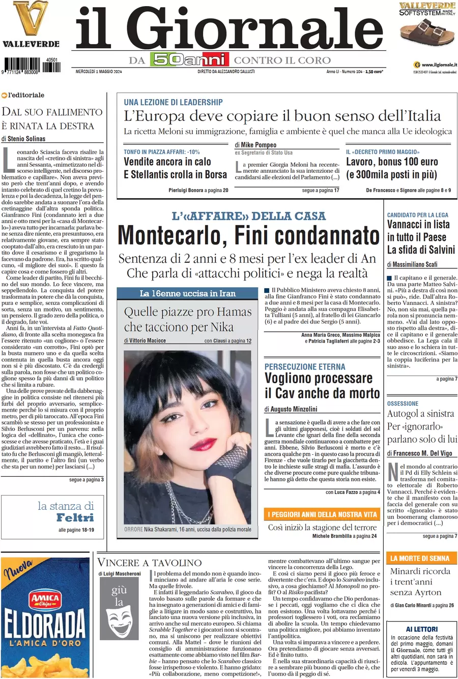 anteprima della prima pagina di il-giornale del 01/05/2024