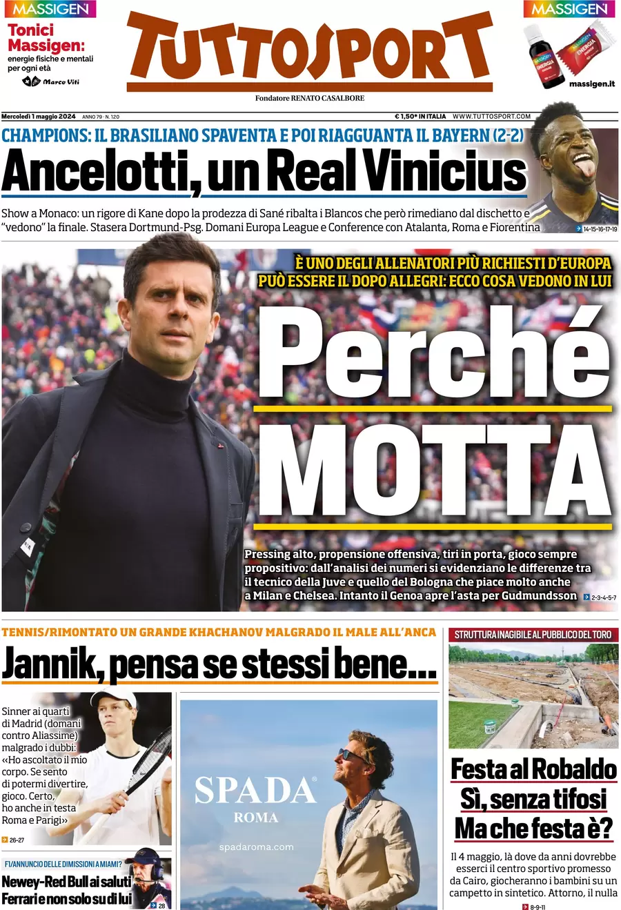 anteprima della prima pagina di tuttosport del 01/05/2024