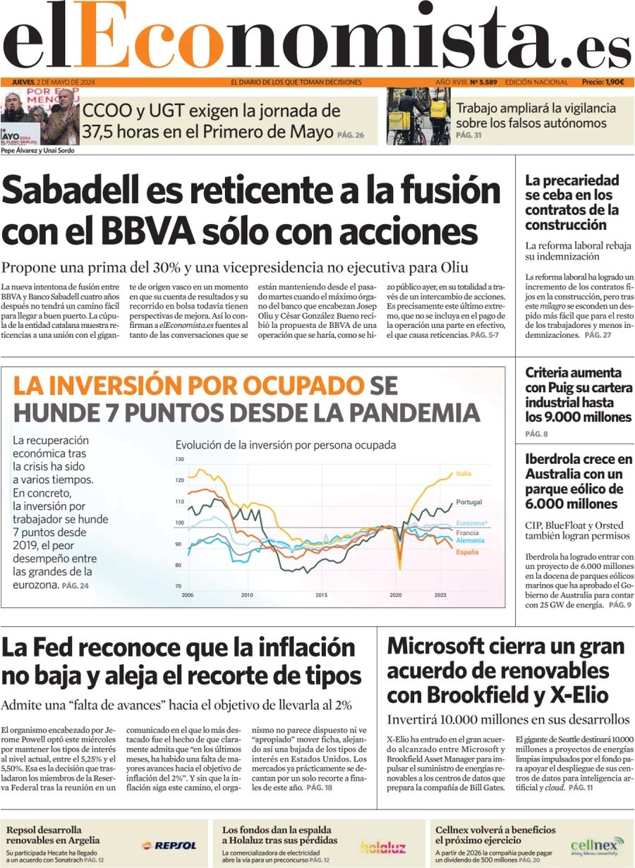 anteprima della prima pagina di el-economista del 02/05/2024