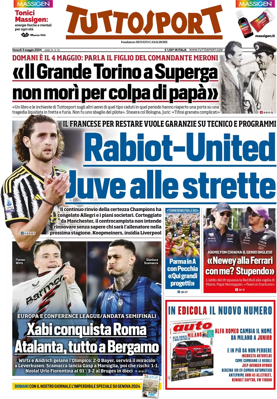 anteprima della prima pagina di tuttosport del 03/05/2024