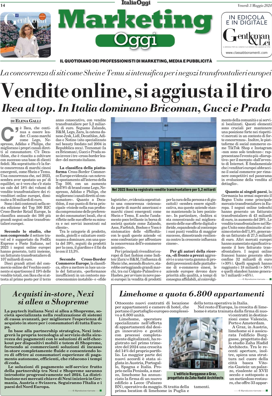 anteprima della prima pagina di marketing-oggi del 03/05/2024