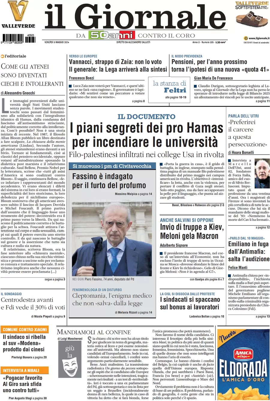 anteprima della prima pagina di il-giornale del 03/05/2024