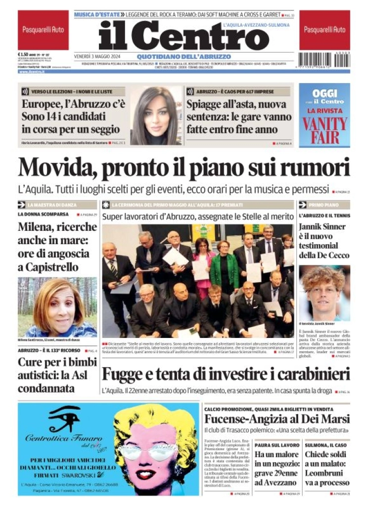 anteprima della prima pagina di il-centro-laquila del 03/05/2024